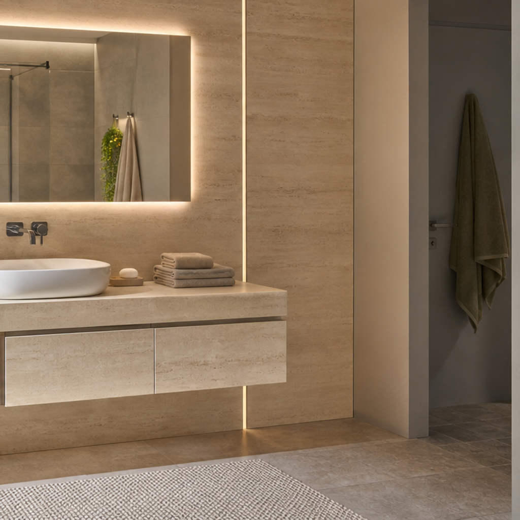 Parete bagno full height Travertino LED 5