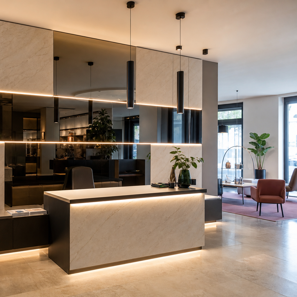 Parete showroom con LED Marmo Specchio 3