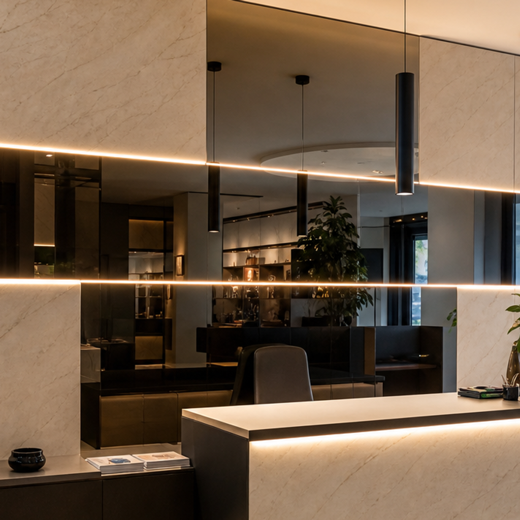 Parete showroom con LED Marmo Specchio 4