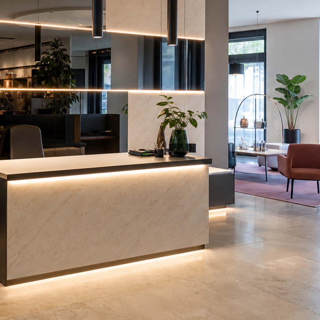 Parete showroom con LED Marmo Specchio 5