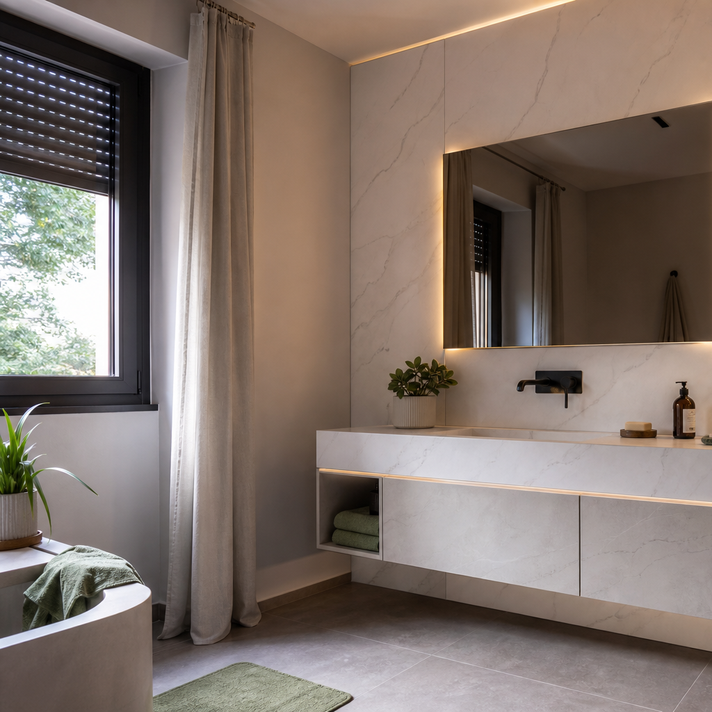 Parete bagno full height HPL Chiaro 2