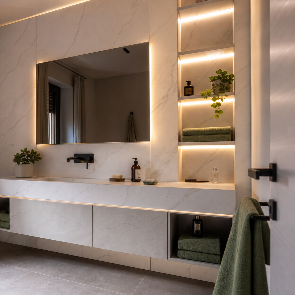 Parete bagno full height HPL Chiaro 3
