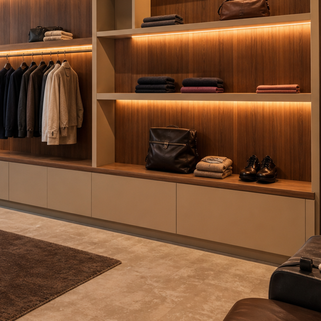 Parete boutique effetto legno Noce LED 5
