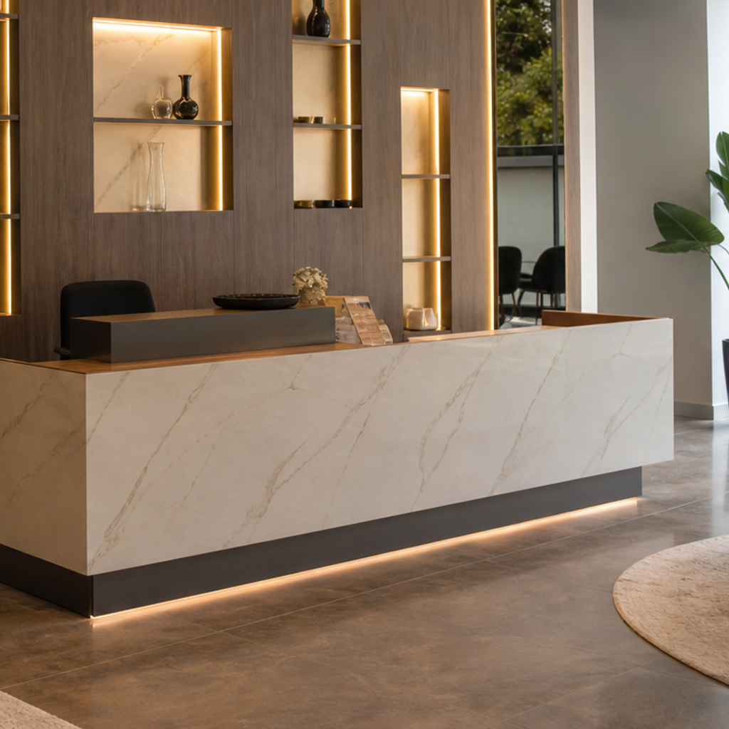 Parete boutique effetto legno Marmo Specchio 5
