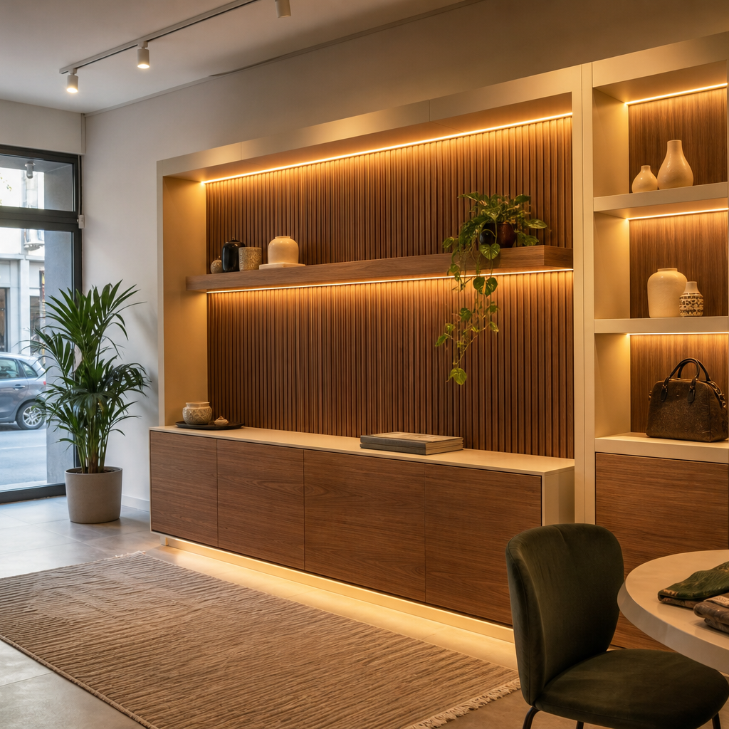 Parete commerciale compatta Noce LED 1