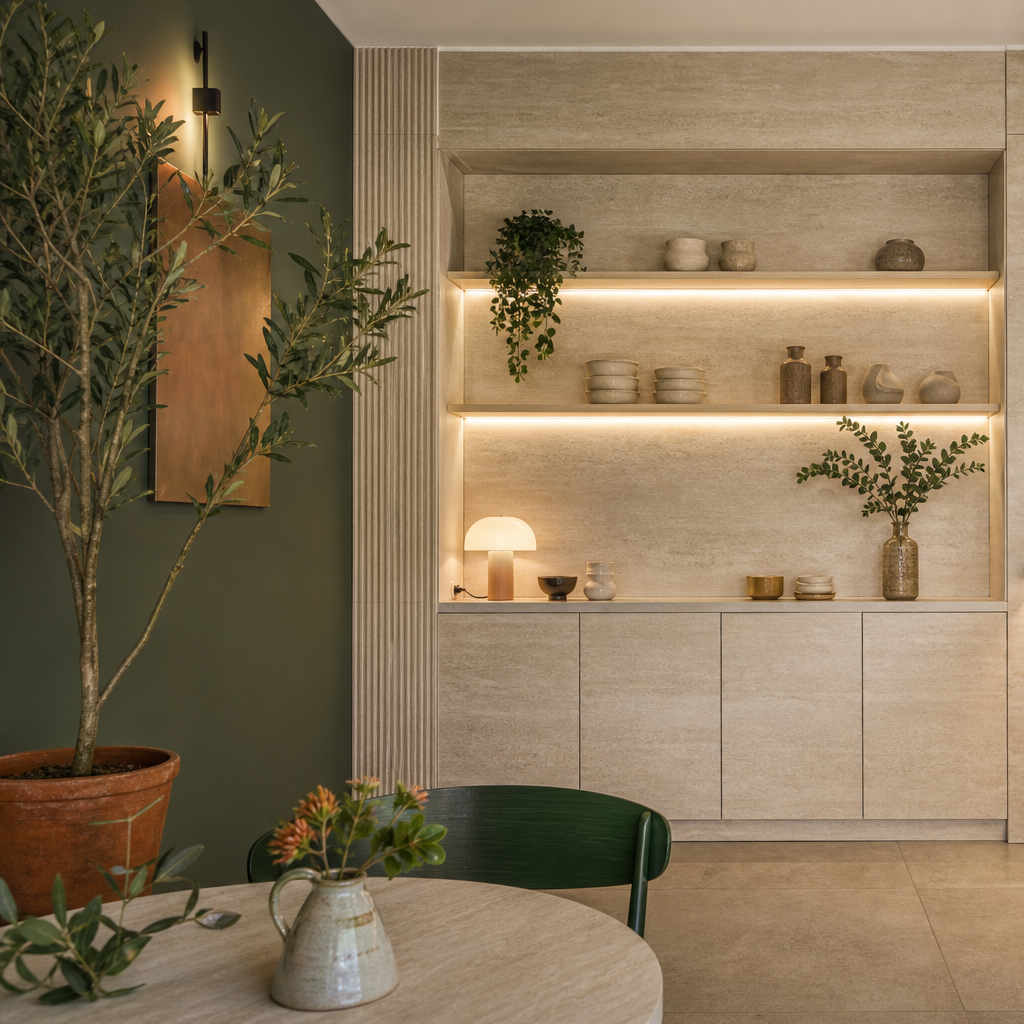 Parete commerciale compatta Travertino HPL 2