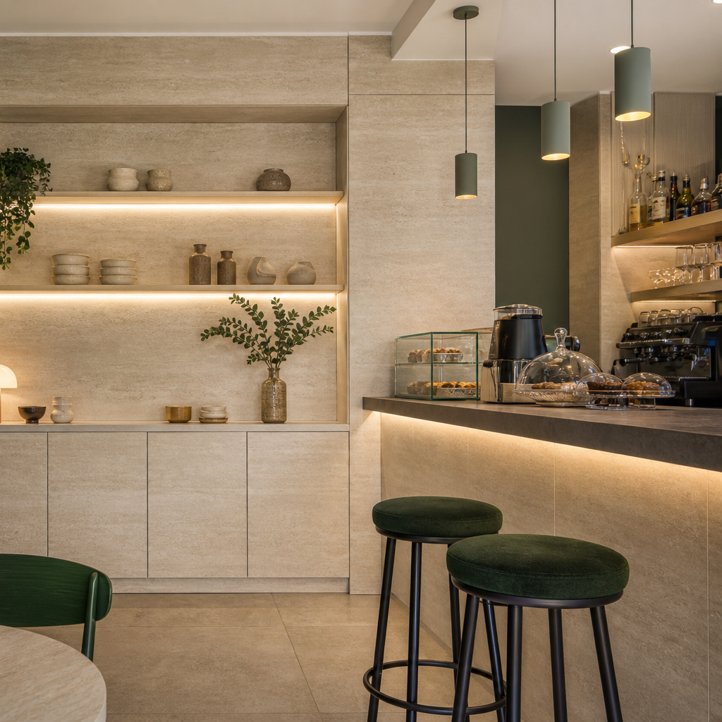 Parete commerciale compatta Travertino HPL 3