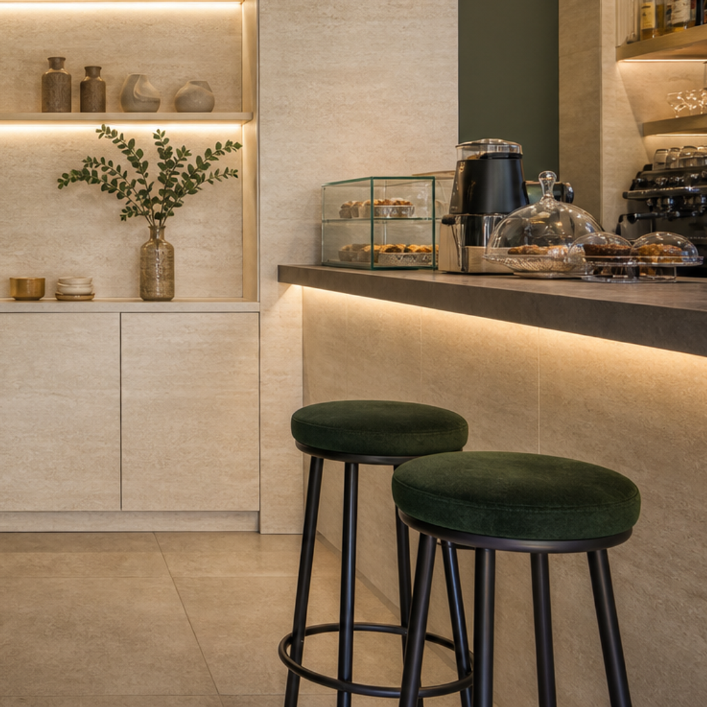 Parete commerciale compatta Travertino HPL 5