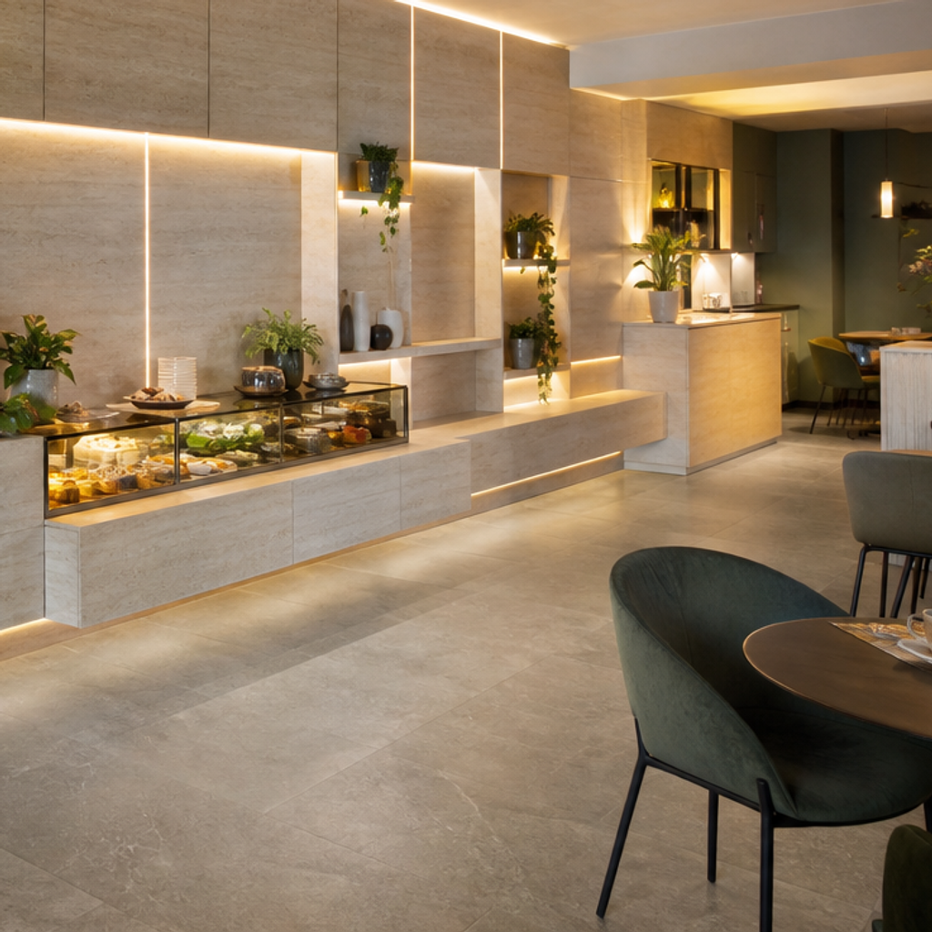 Parete commerciale full wall Travertino HPL 5