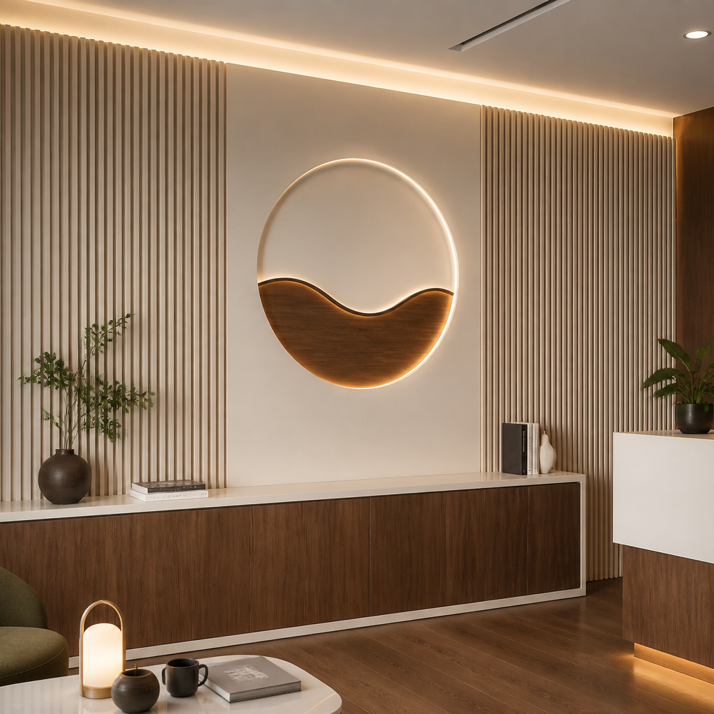 Parete con logo Noce Atelier 1