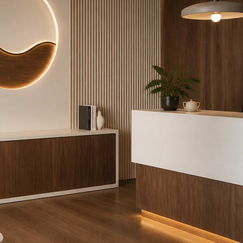 Parete con logo Noce Atelier 5