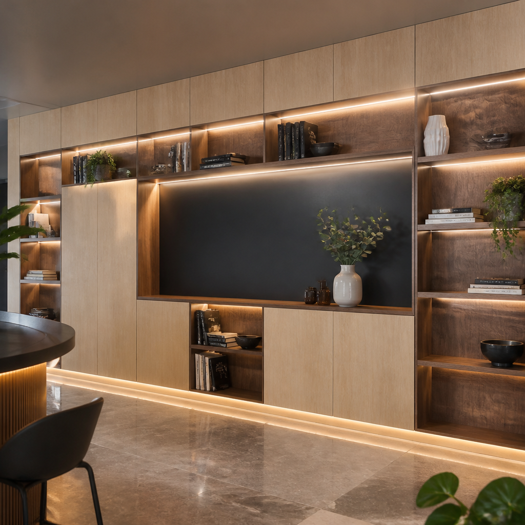 Parete Showroom e boutique Noce Materia 1