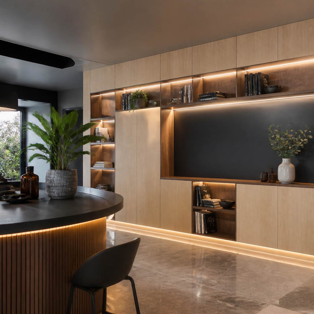 Parete Showroom e boutique Noce Materia 2