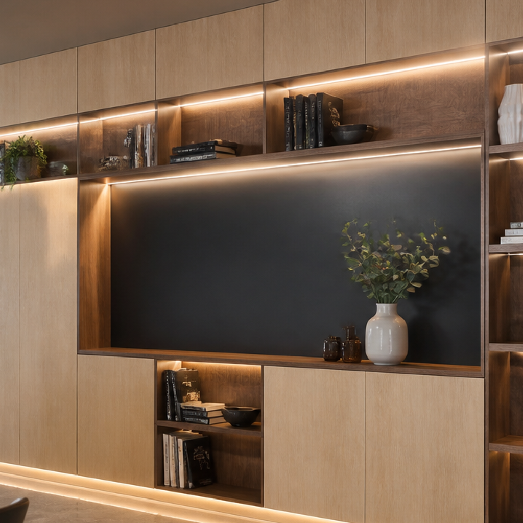 Parete Showroom e boutique Noce Materia 4