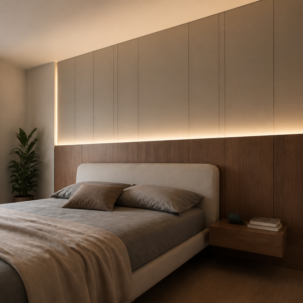 Boiserie dietro letto Noce Calma 1