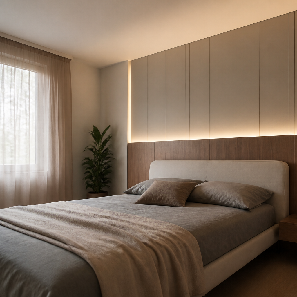 Boiserie dietro letto Noce Calma 2
