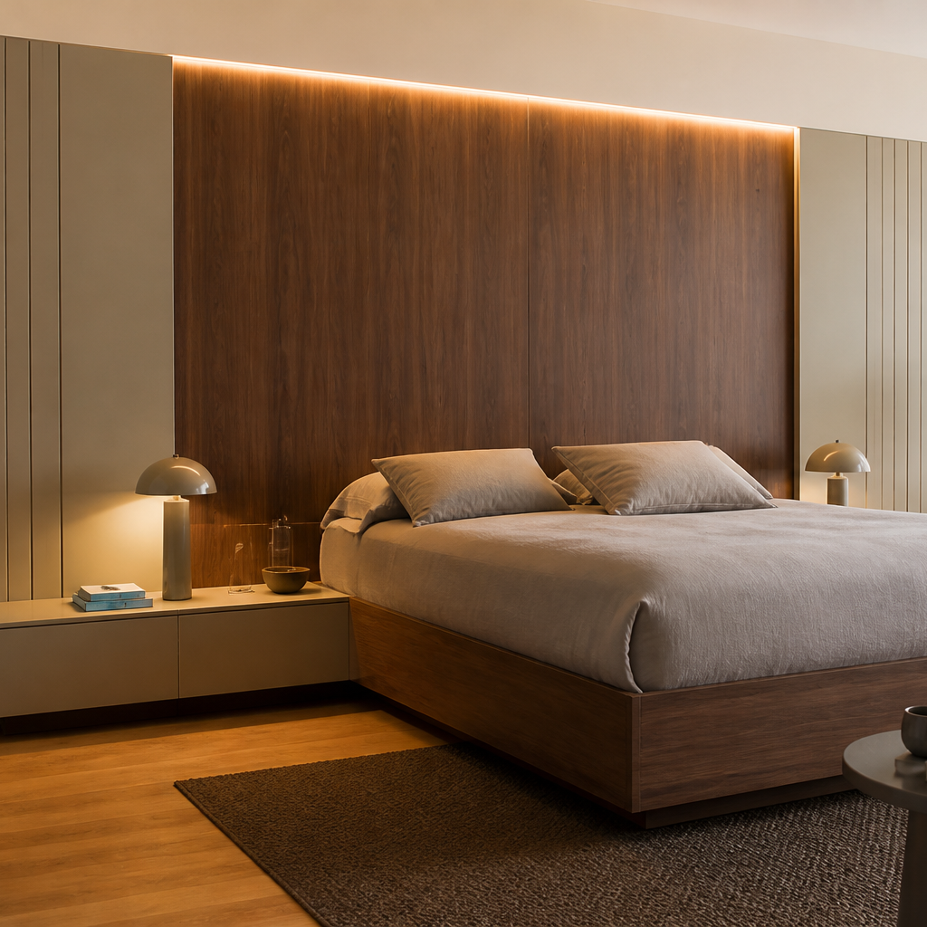 Boiserie dietro letto Noce Linea 1