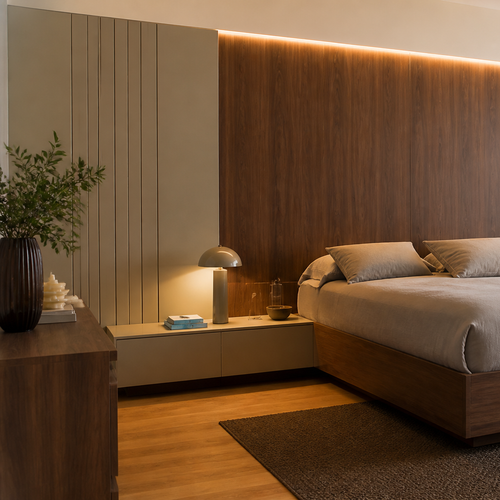 Boiserie dietro letto Noce Linea 2