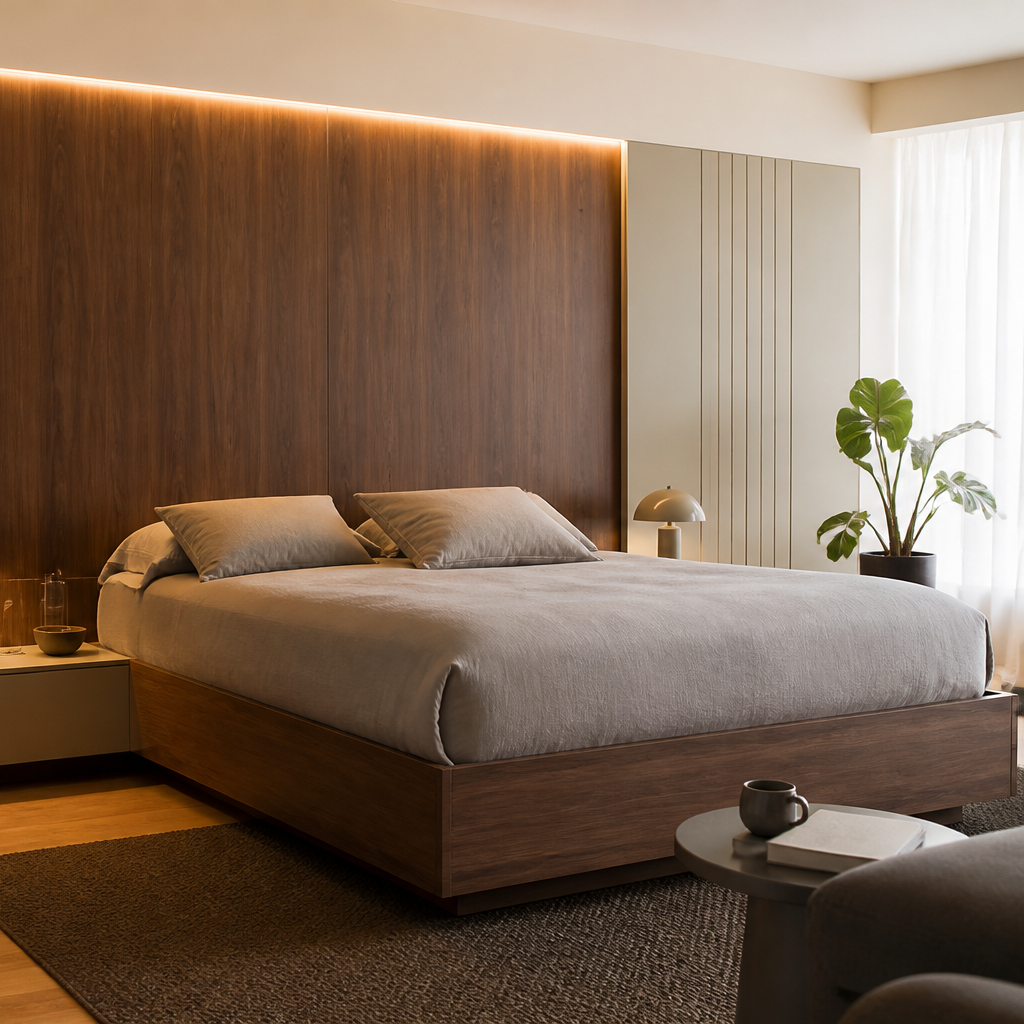 Boiserie dietro letto Noce Linea 3