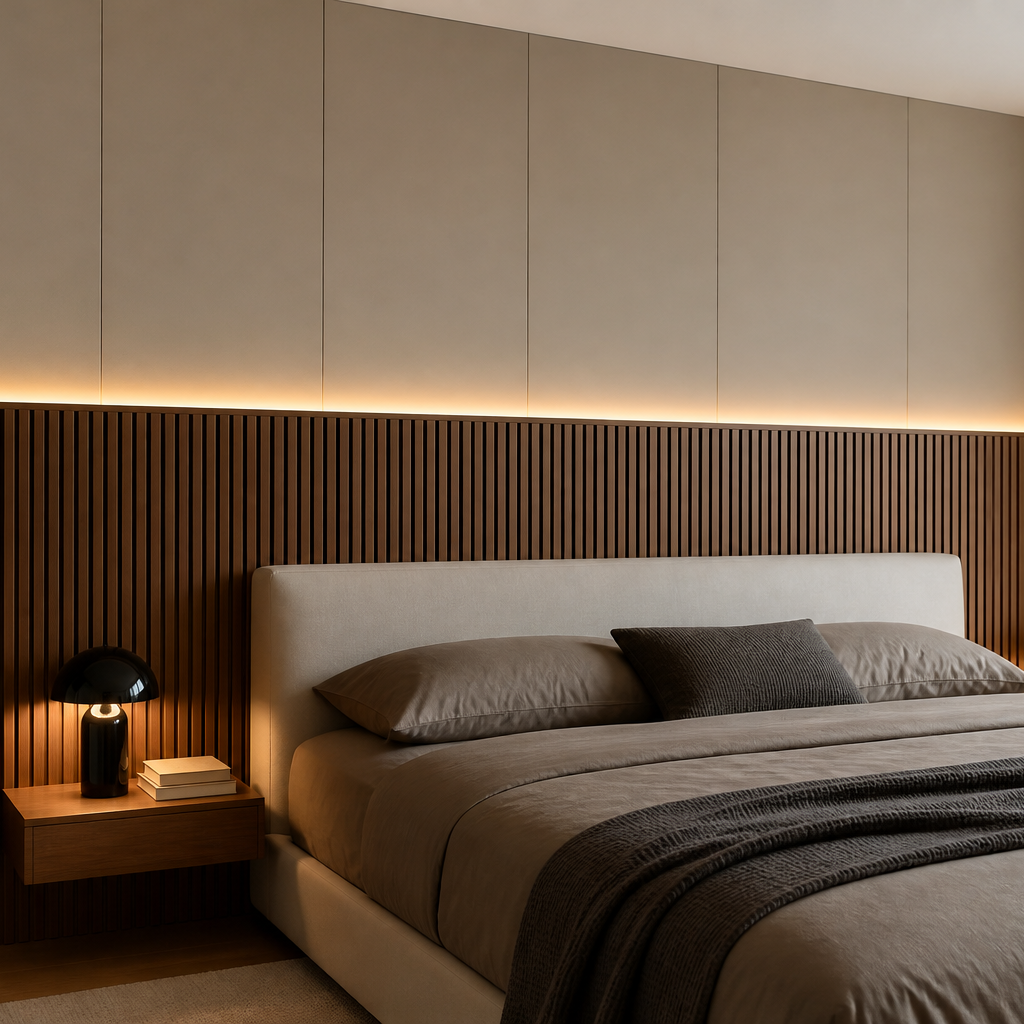 Boiserie dietro letto Noce Ritmo 1