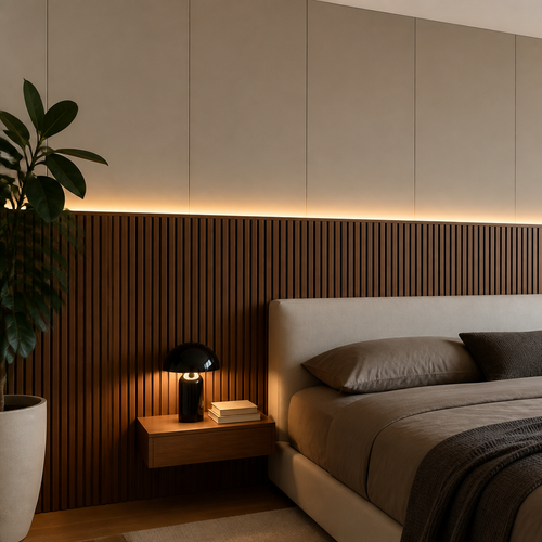 Boiserie dietro letto Noce Ritmo 2