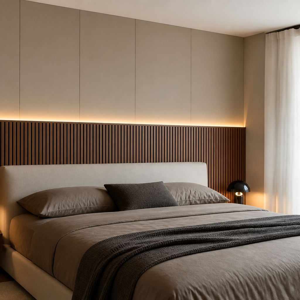 Boiserie dietro letto Noce Ritmo 3