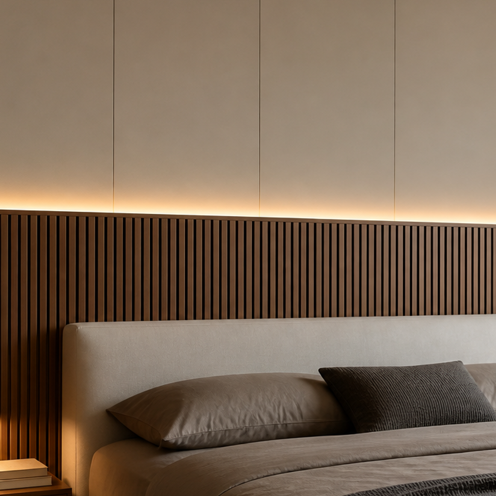 Boiserie dietro letto Noce Ritmo 4
