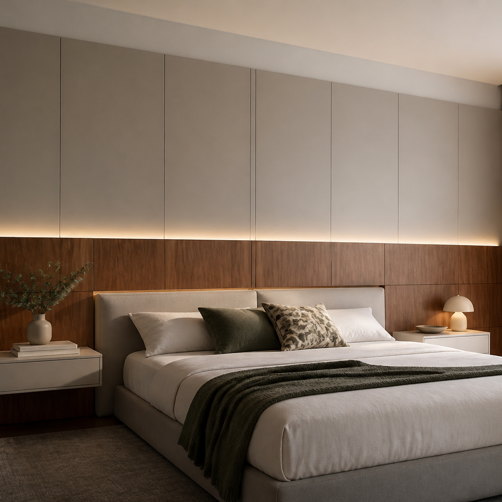 Boiserie dietro letto Noce Aria 1