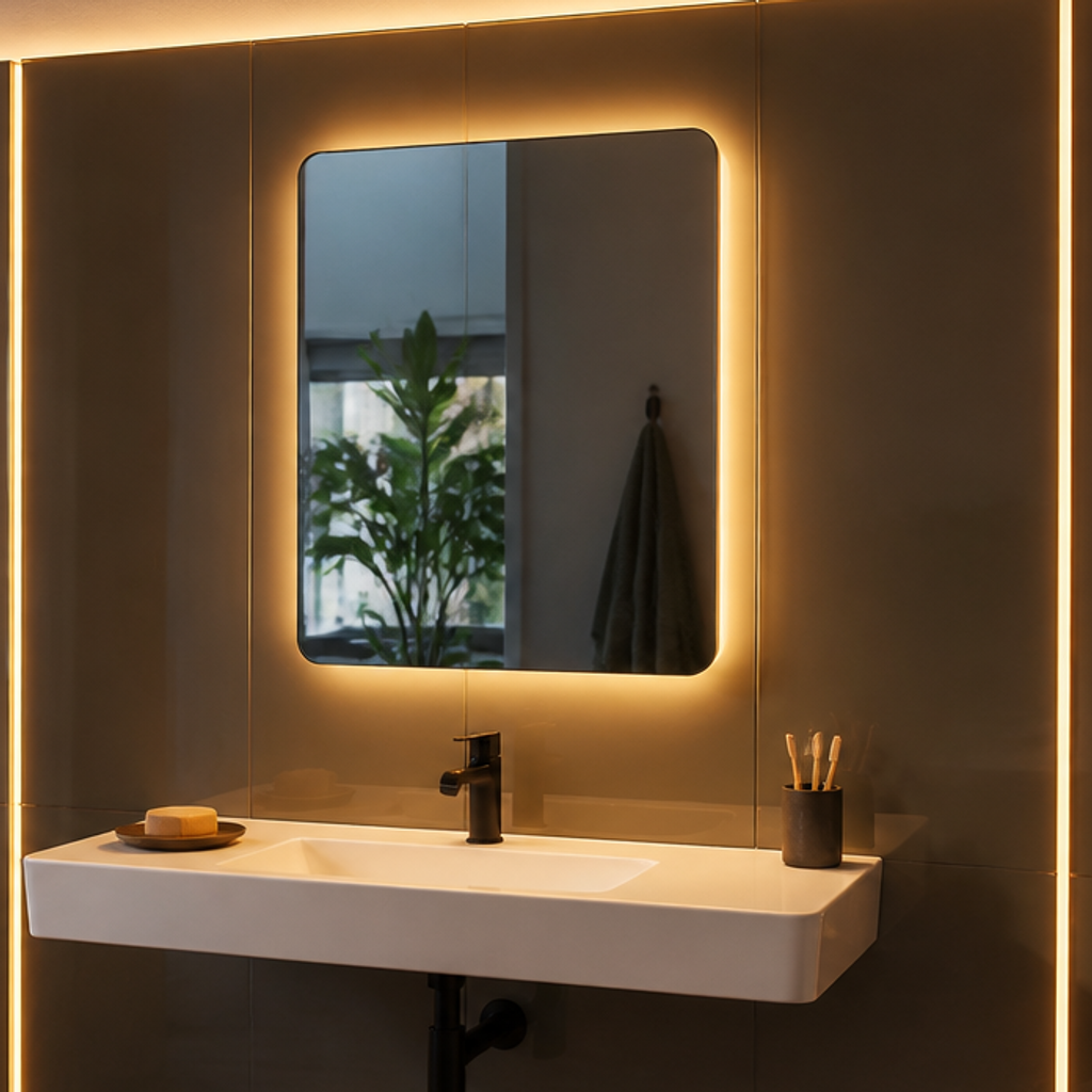 Parete Specchio con LED Casa 4