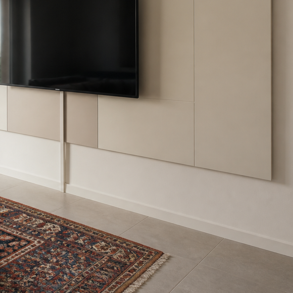 Parete TV minimal con cavi nascosti Canapa Calma 5