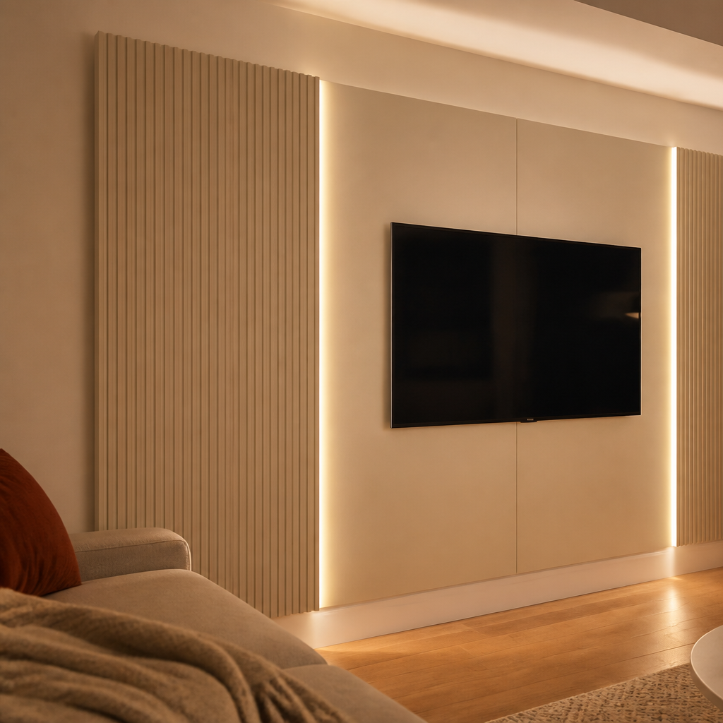 Parete TV minimal con cavi nascosti Canapa Ritmo 2