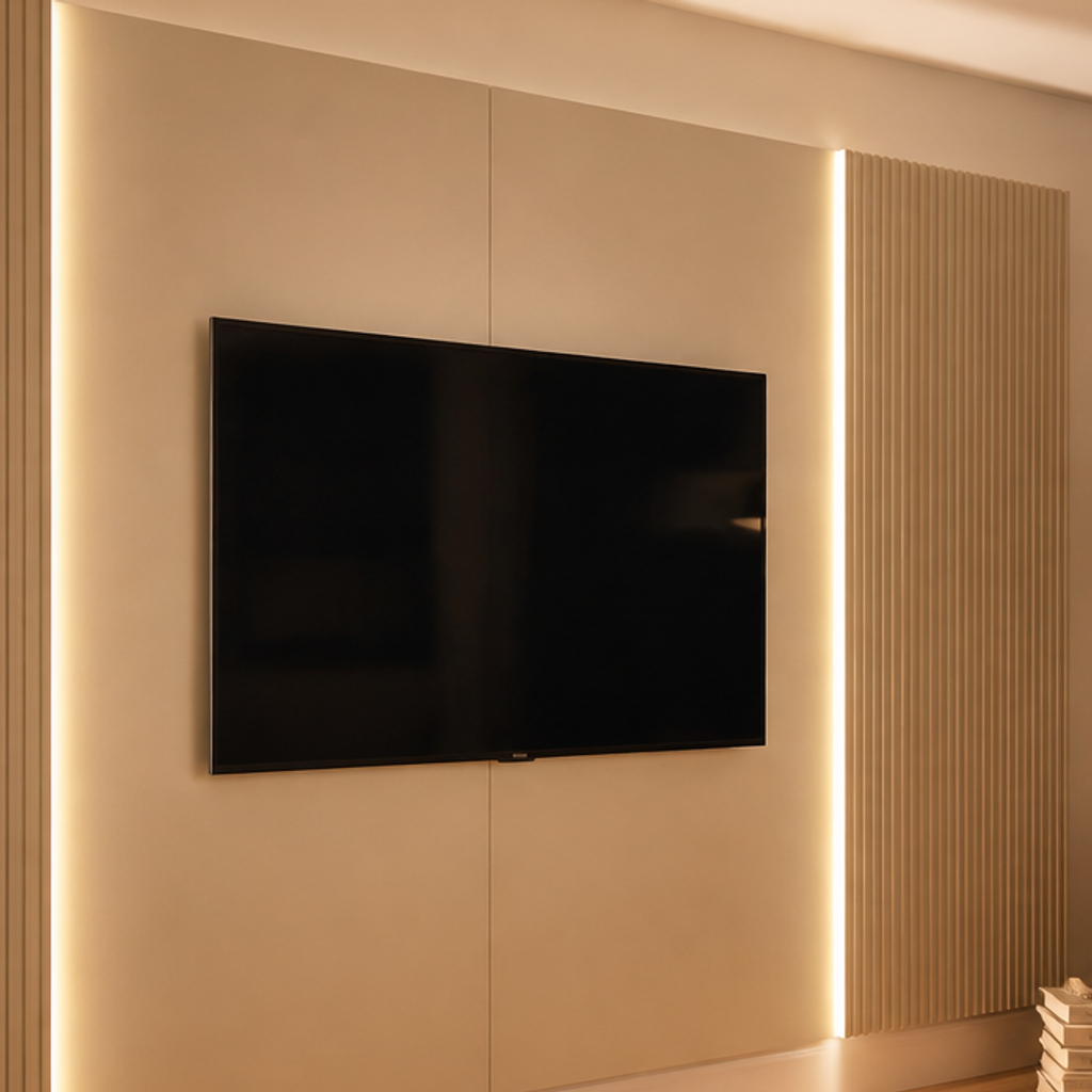 Parete TV minimal con cavi nascosti Canapa Ritmo 4