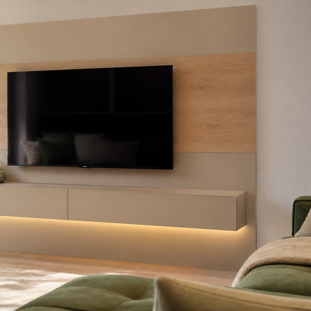 Parete TV con mobile sospeso Rovere Aria 3