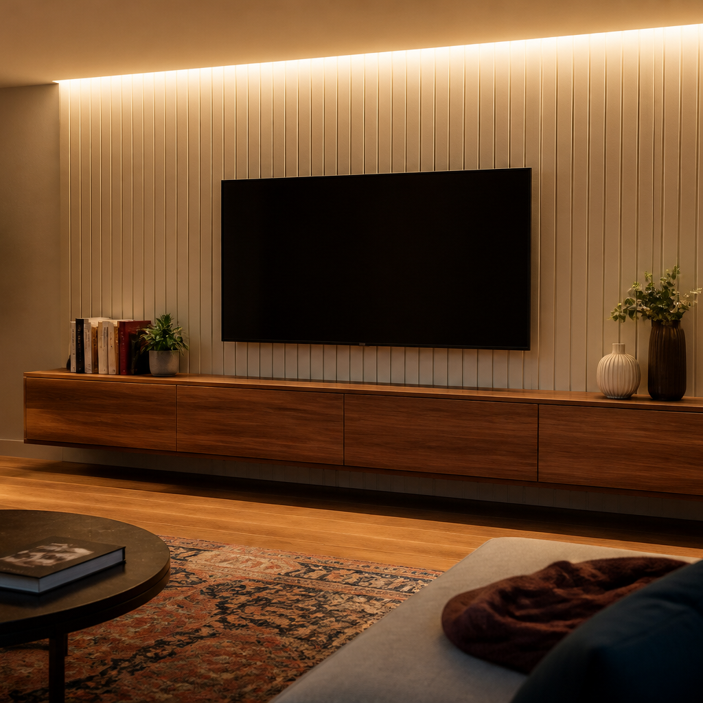 Parete TV con mobile sospeso Noce Materia 1