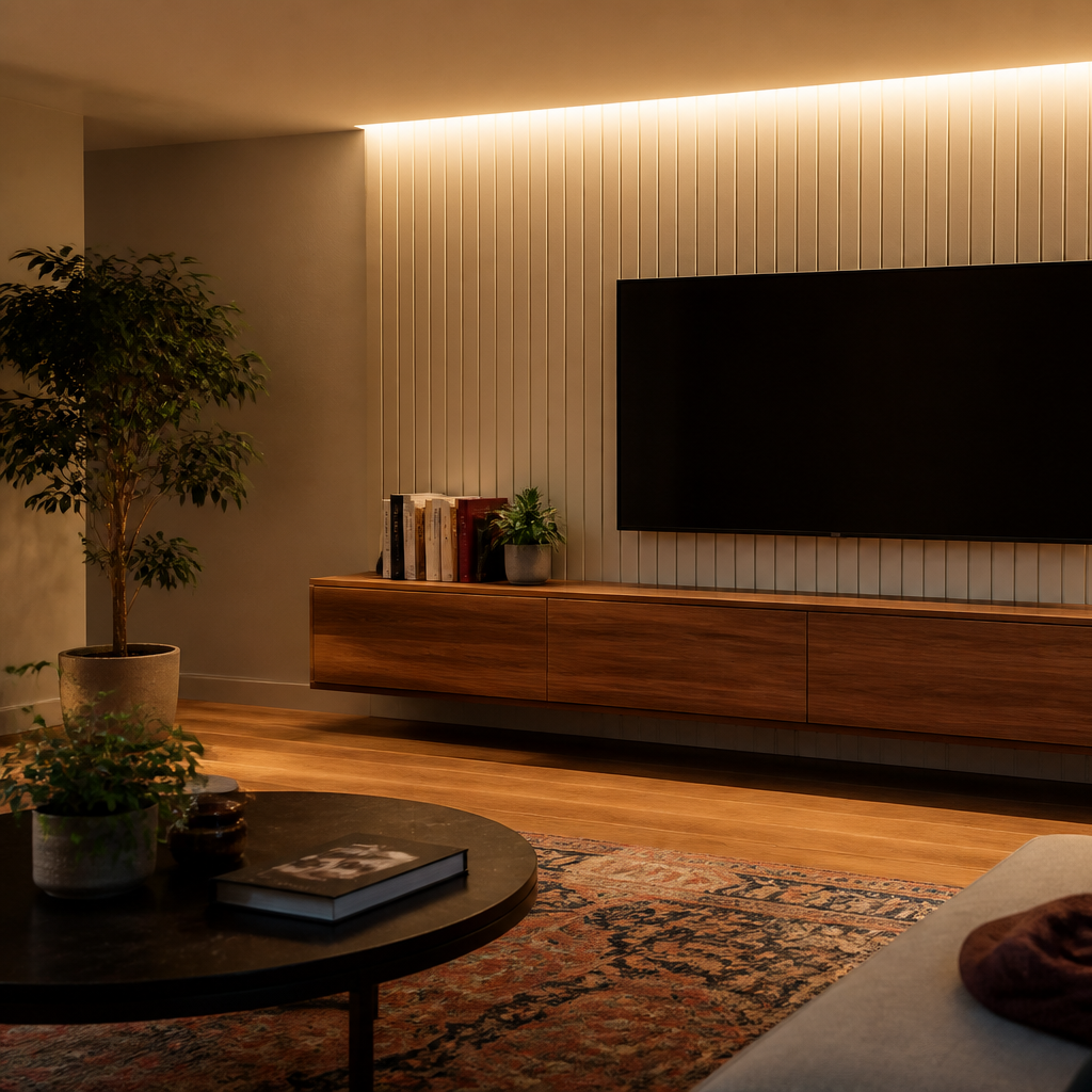 Parete TV con mobile sospeso Noce Materia 2