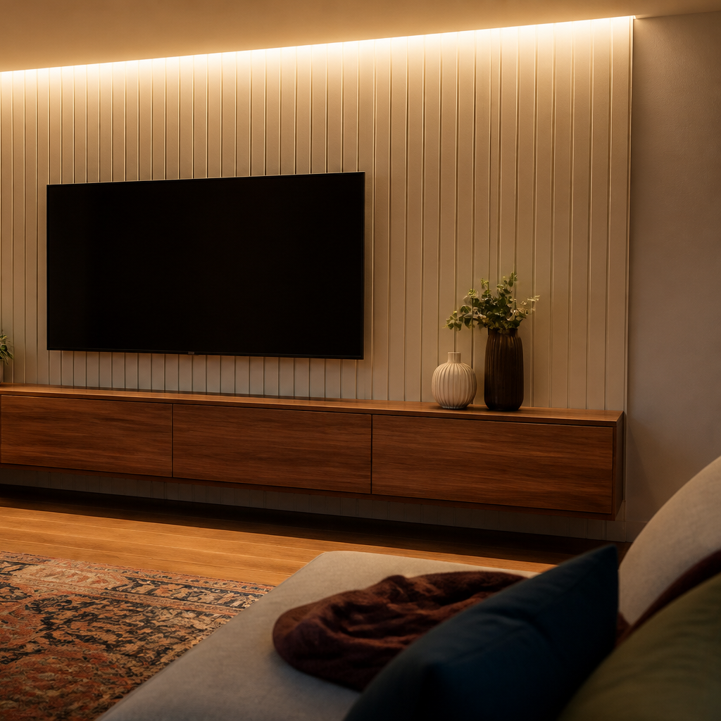 Parete TV con mobile sospeso Noce Materia 3