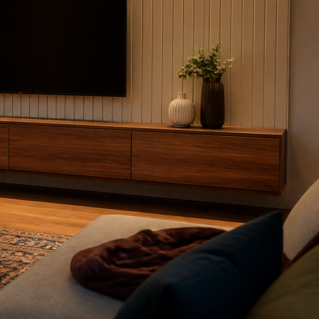 Parete TV con mobile sospeso Noce Materia 5