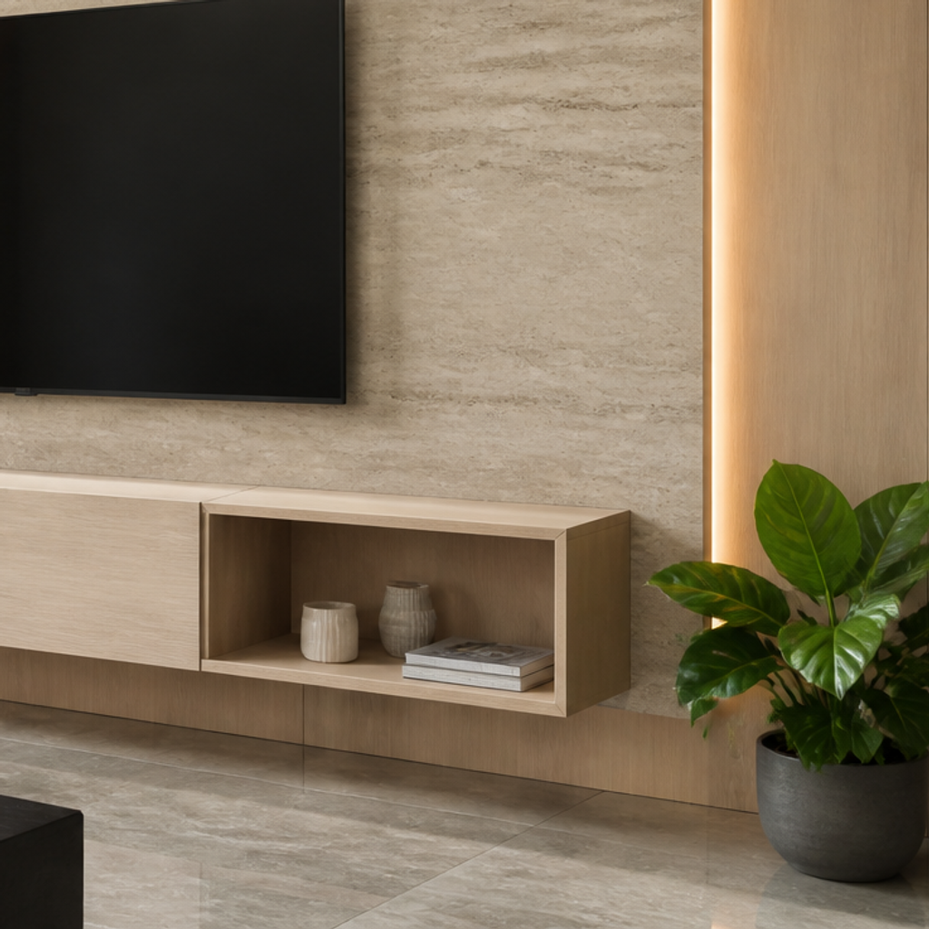 Parete TV con mobile sospeso Travertino Profilo 5