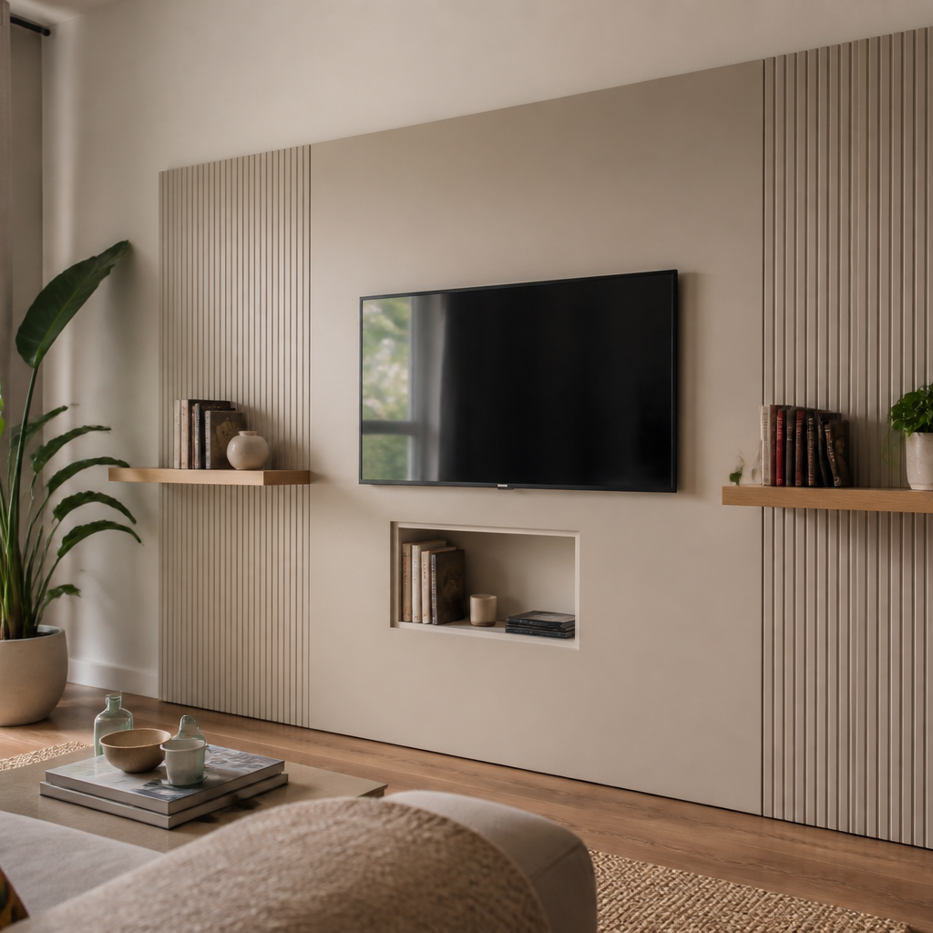 Parete TV con mensole laterali Rovere Naturale 1