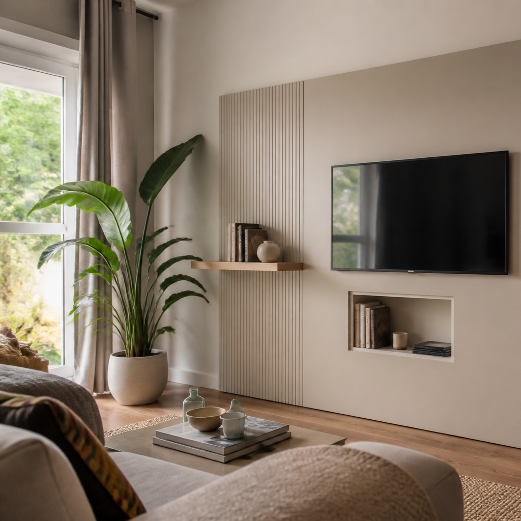 Parete TV con mensole laterali Rovere Naturale 2