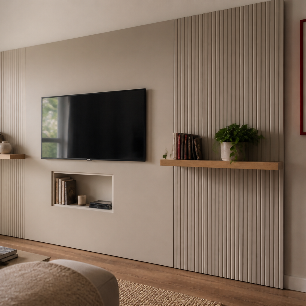 Parete TV con mensole laterali Rovere Naturale 3