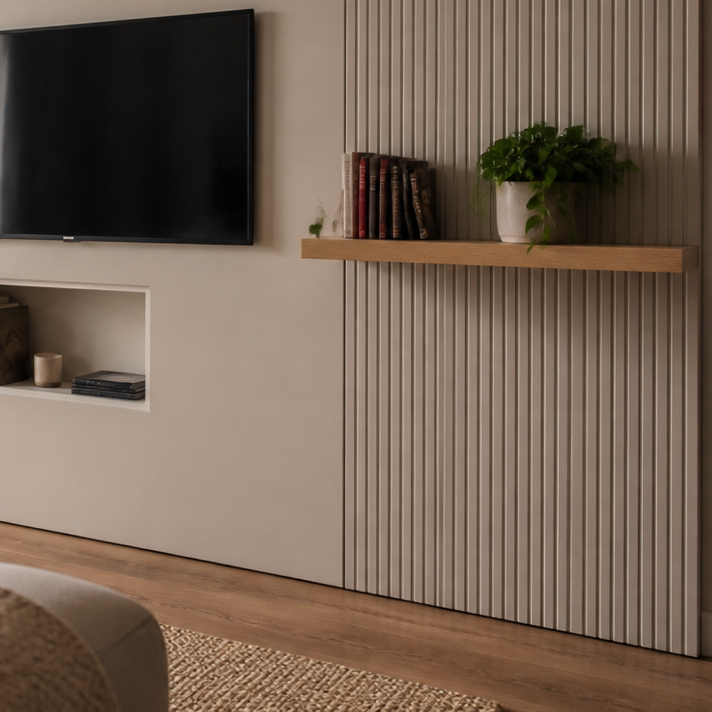 Parete TV con mensole laterali Rovere Naturale 5