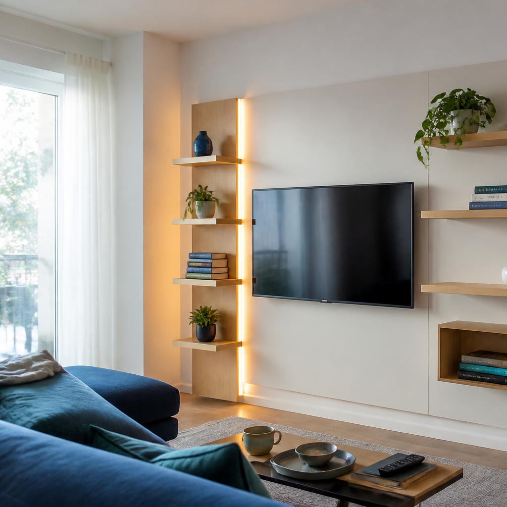 Parete TV con mensole laterali Rovere Forma 2