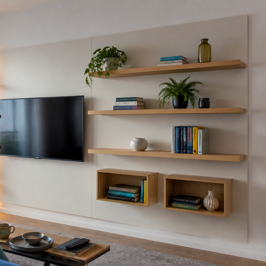 Parete TV con mensole laterali Rovere Forma 3