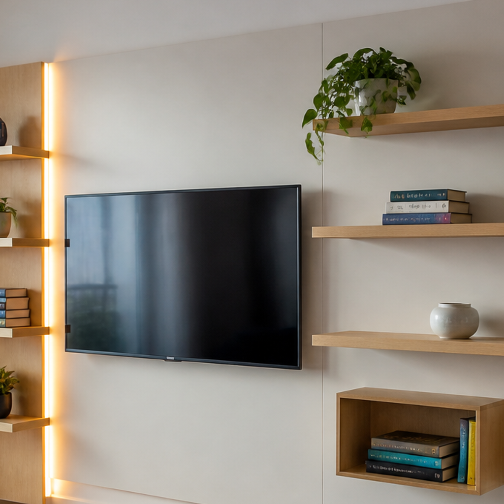 Parete TV con mensole laterali Rovere Forma 4