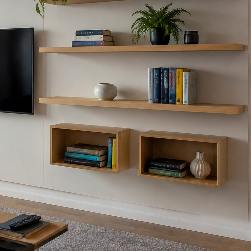 Parete TV con mensole laterali Rovere Forma 5