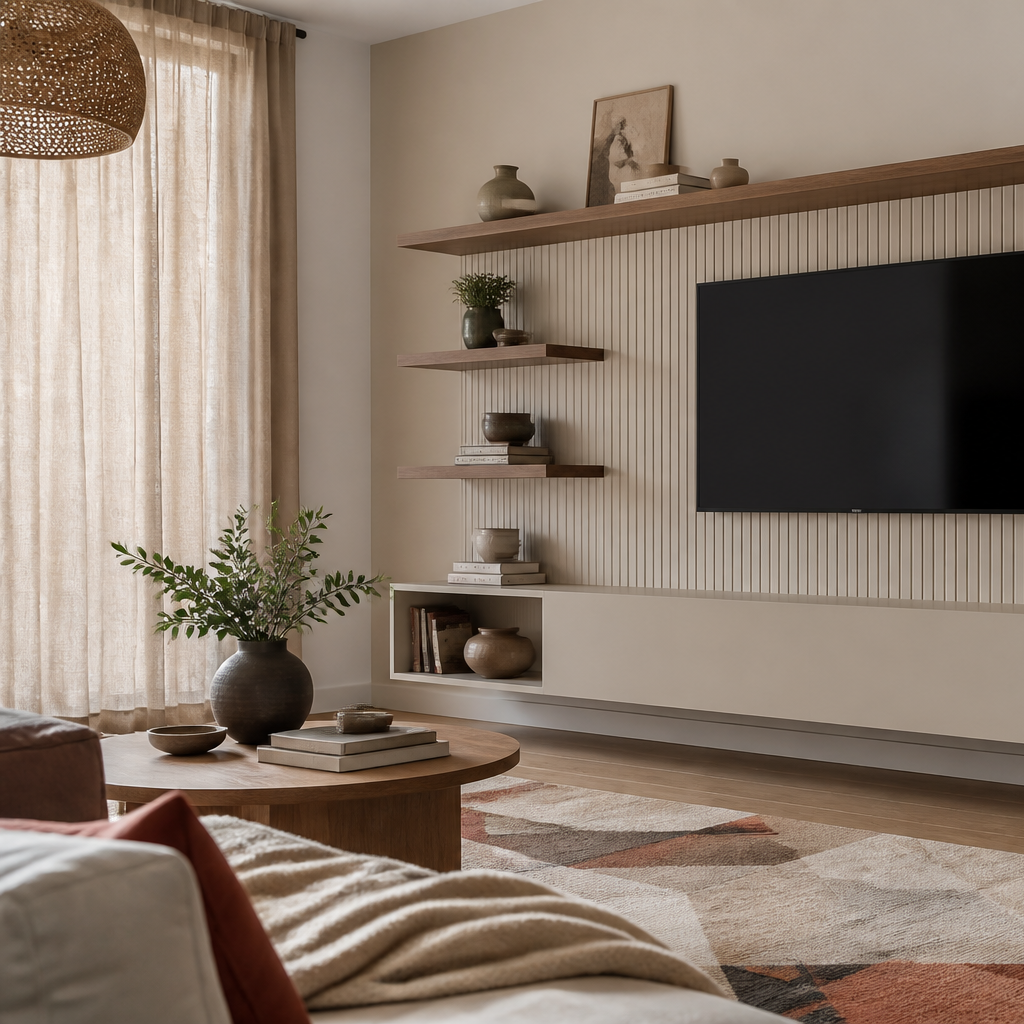 Parete TV con mensole laterali Noce Casa 2