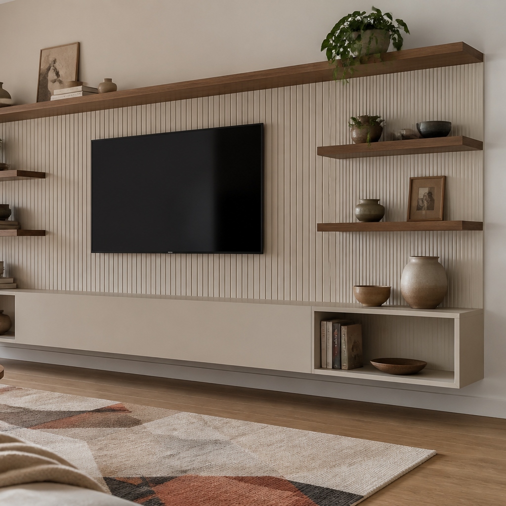Parete TV con mensole laterali Noce Casa 3