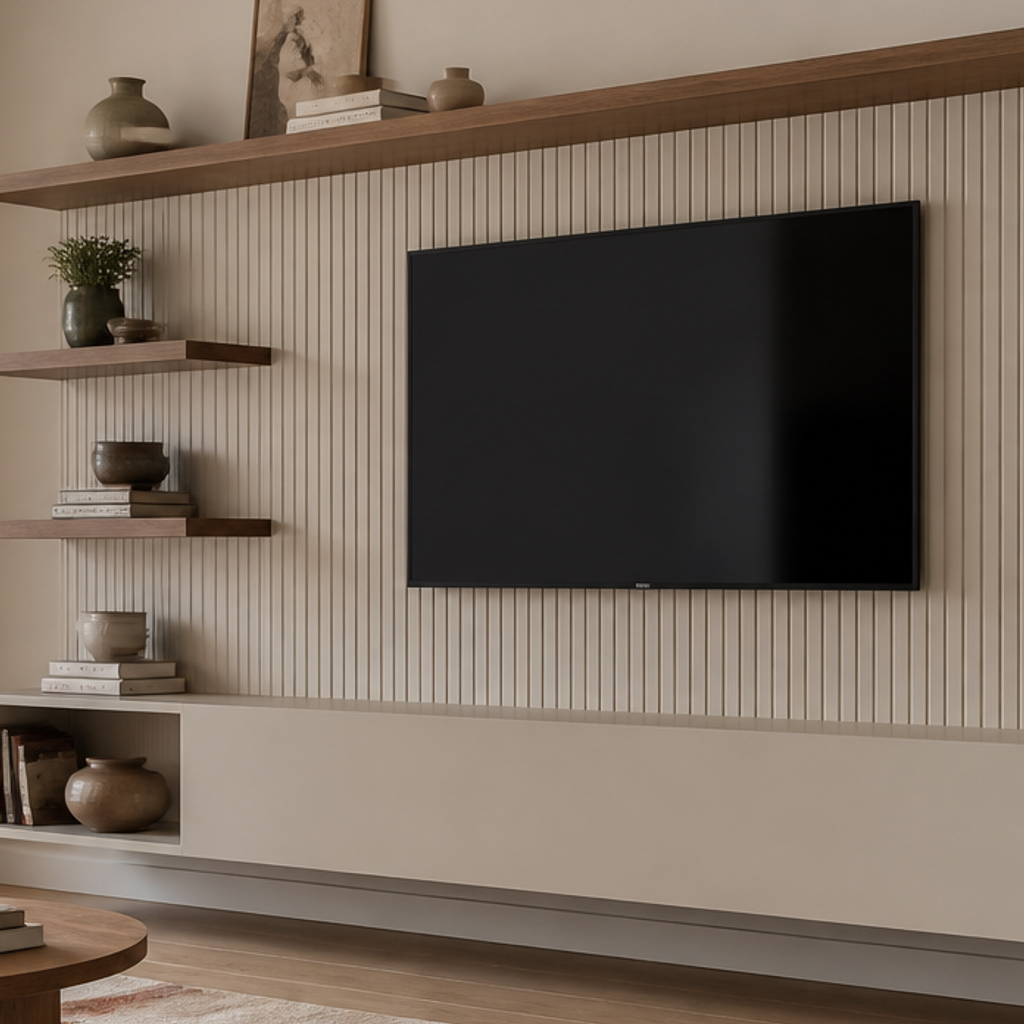 Parete TV con mensole laterali Noce Casa 4