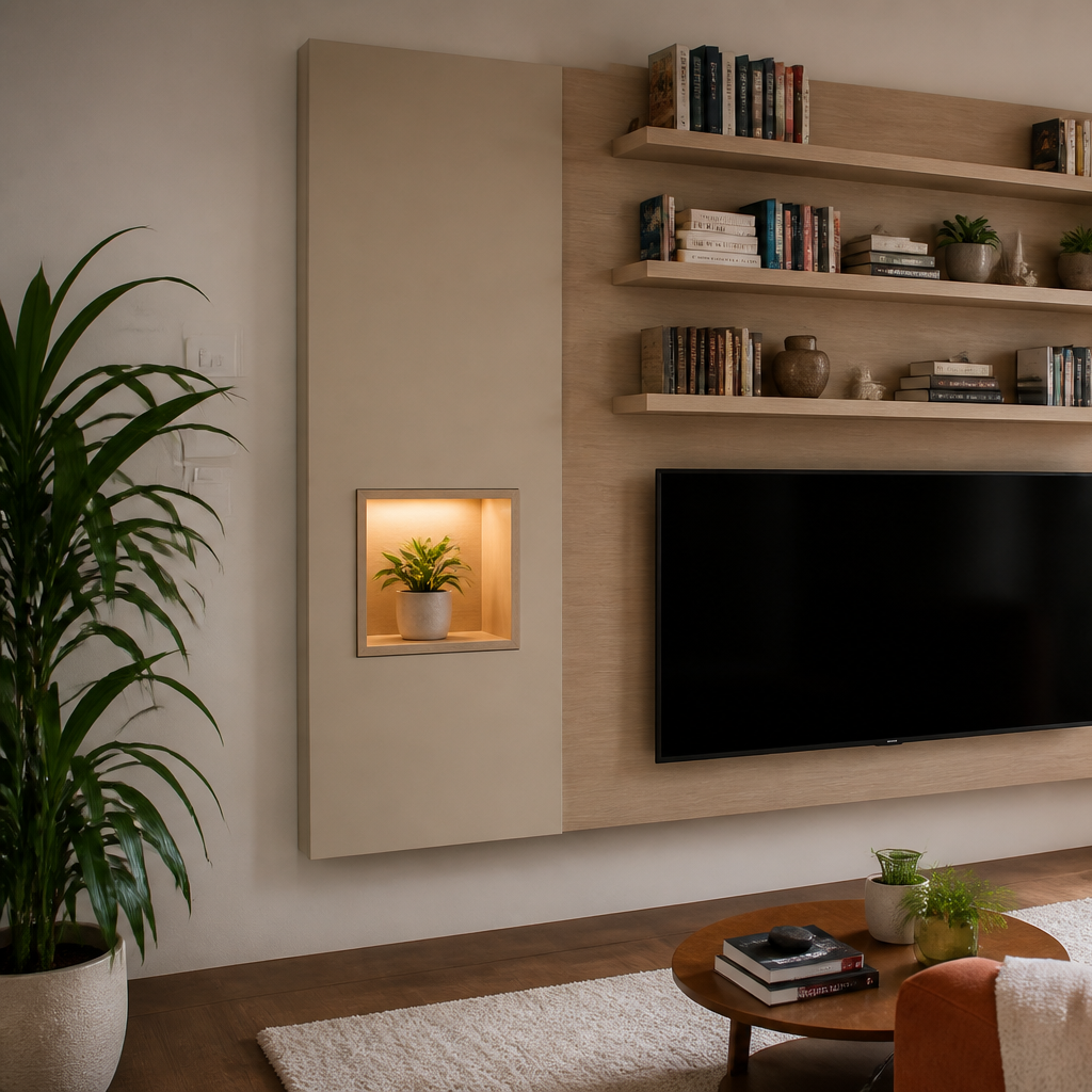 Parete TV con nicchie illuminate Rovere Atelier 2
